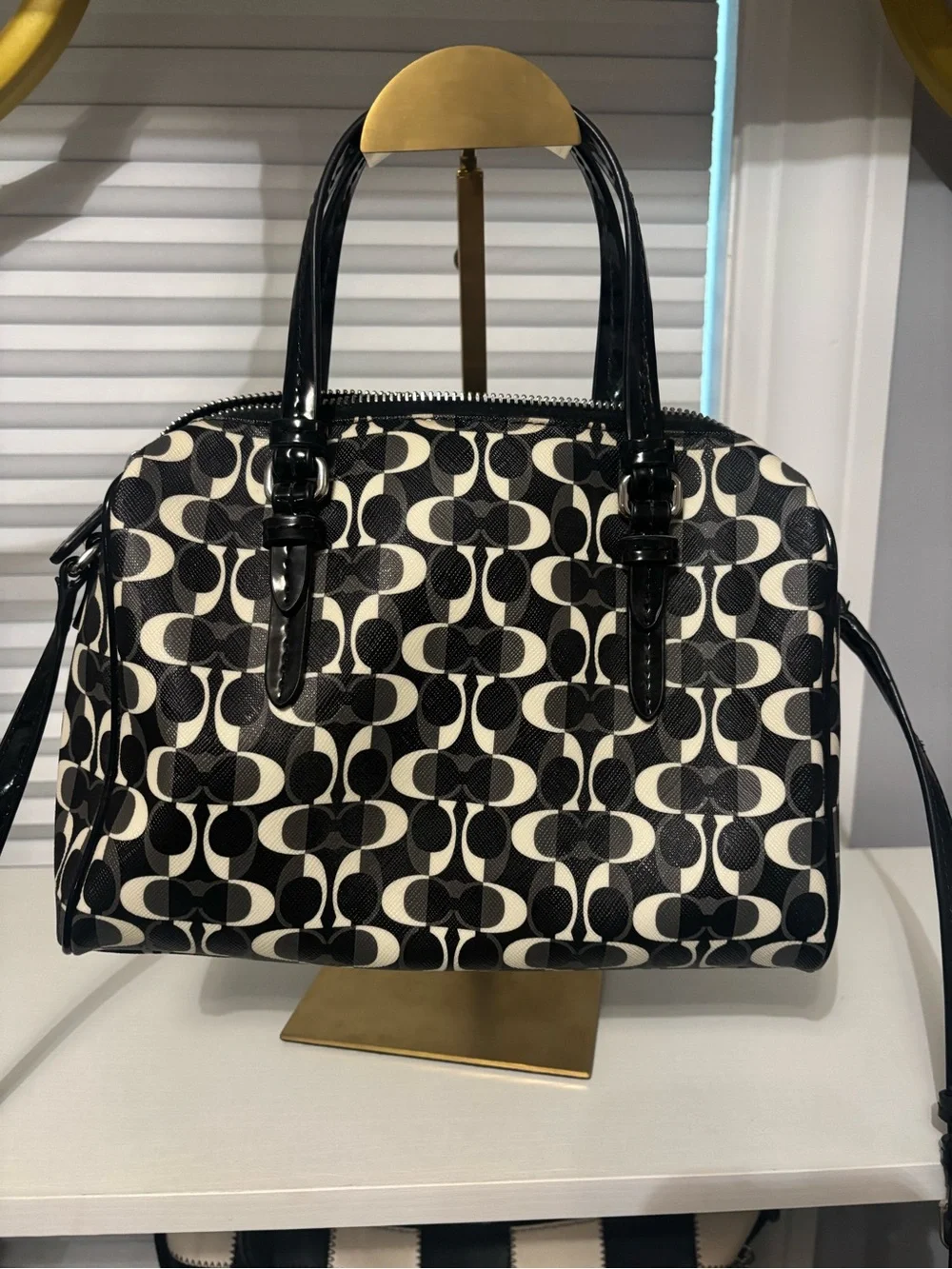 Coach Black and White Logo Satchel with Tan Tag - Picture 4 of 8